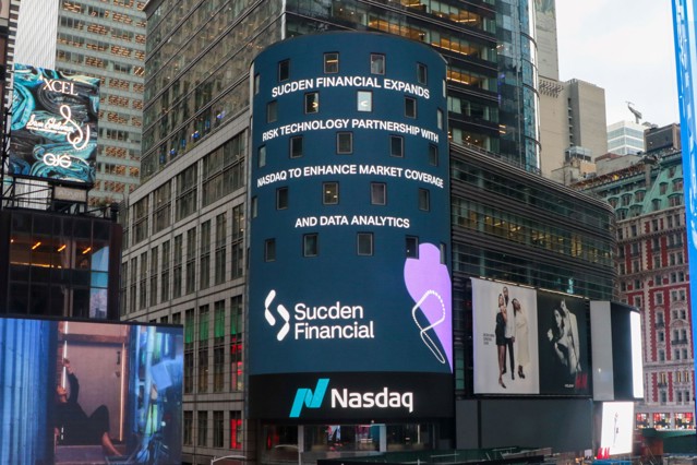 Sucden Financial's logo on the Nasdaq Tower, Times Square, New York